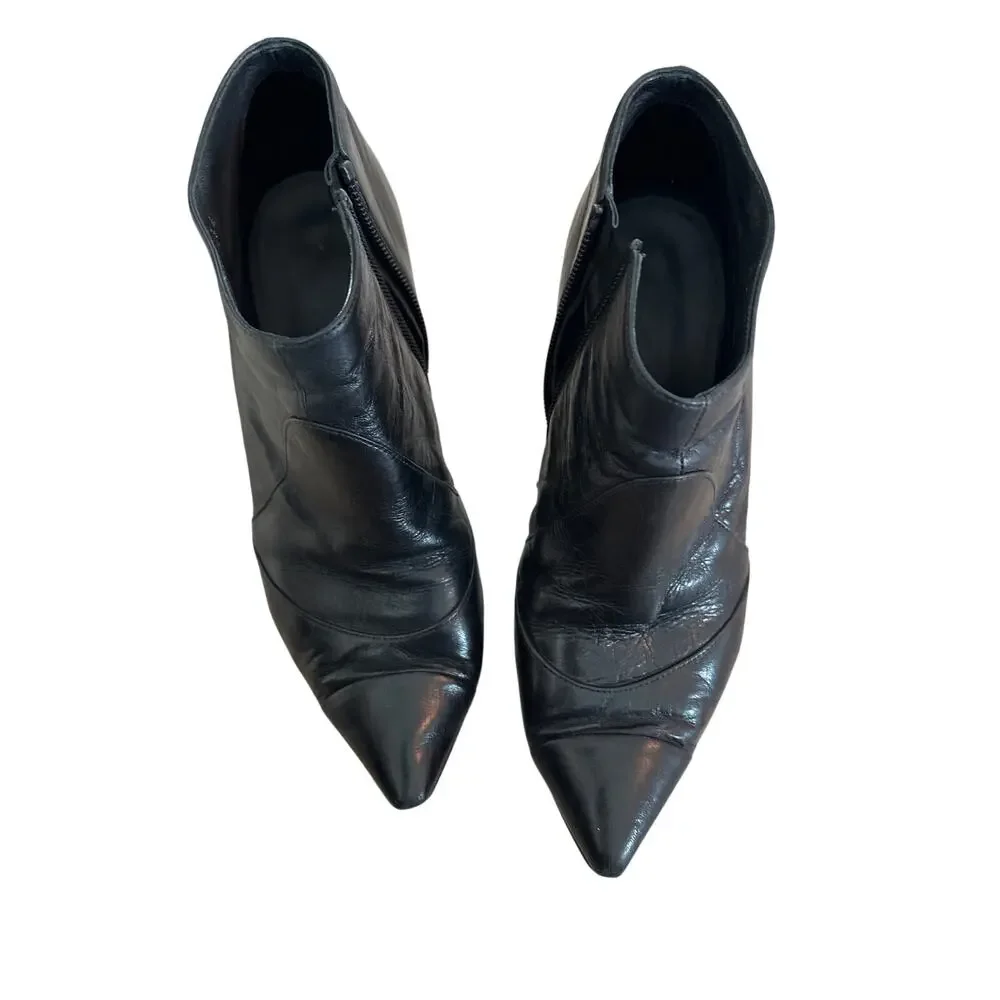 Chanel 15C Black Calfskin Faux Pearl Cone Heel Ankle Booties 36